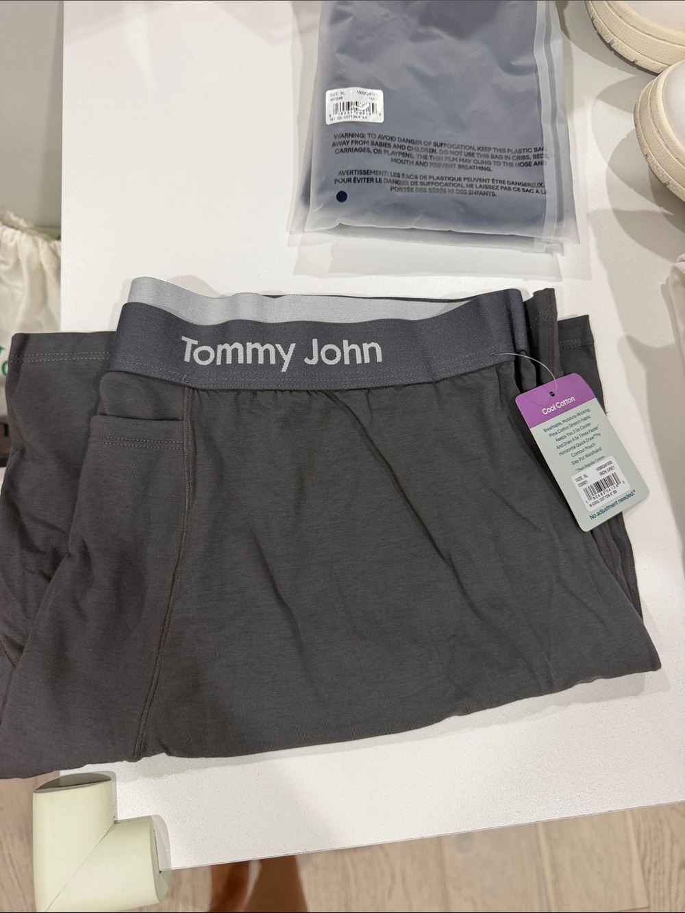 Tommy John Gray Men's cool Cotton 6”Boxer Briefs with Light Gray Waistband